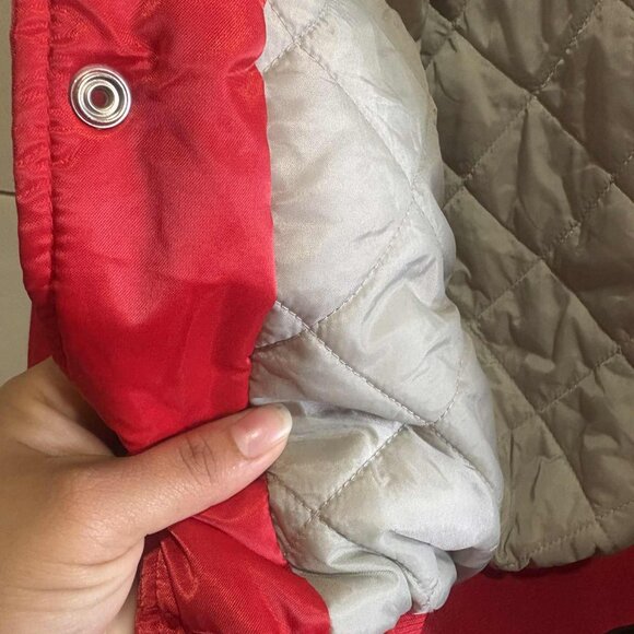 Vintage Cardinal Red Satin Bomber Jacket Size S Nylon – Minor Stain on Label Are - Picture 6 of 9